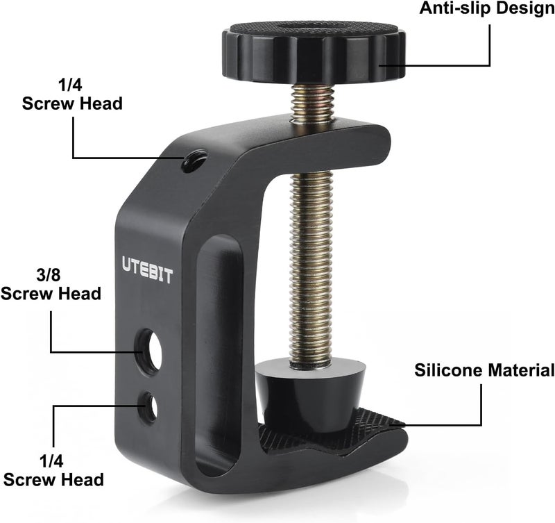 UTEBIT Small C Clamps 2 inch with 1/4" and 3/8" Thread Hole for Desktop Mount Tables Desk Clamps Aluminum Support 2 Pack - Image 5